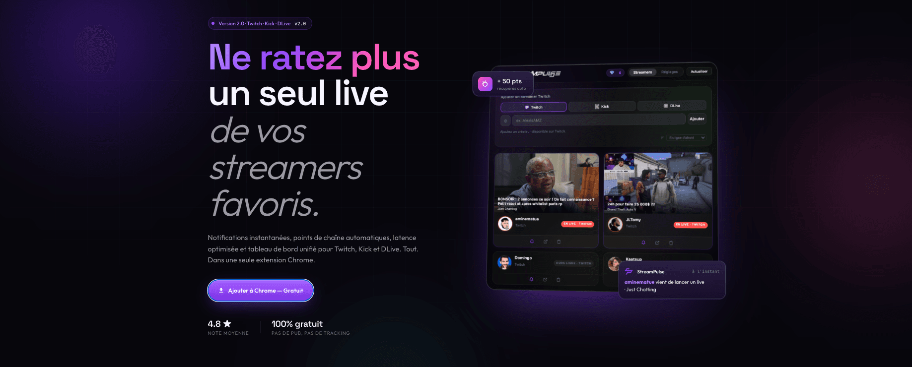 StreamPulse — ne ratez plus un seul live